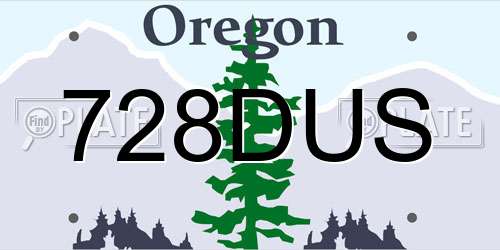 728DUS Oregon License Plate