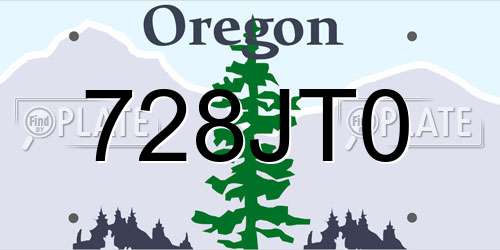 728JT0 Oregon License Plate