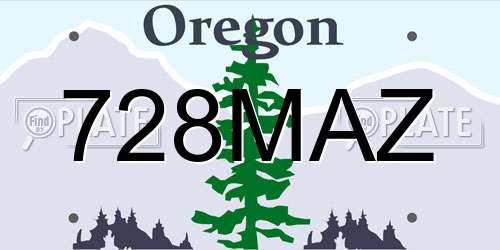 728MAZ Oregon License Plate
