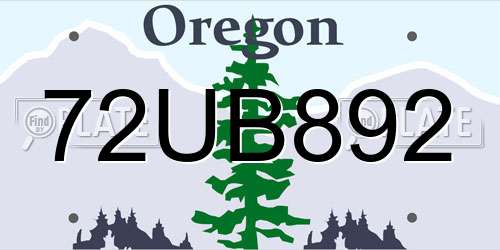 72UB892 Oregon License Plate