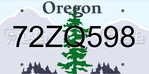 72ZQ598 Oregon License Plate