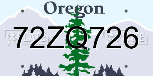 72ZQ726 Oregon License Plate