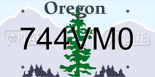 744VM0 Oregon License Plate