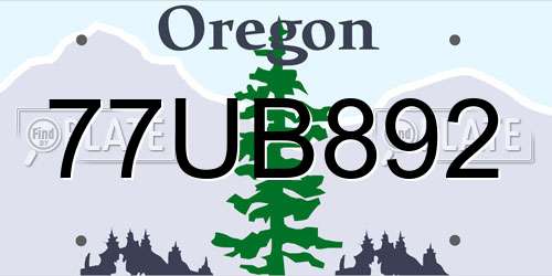 77UB892 Oregon License Plate
