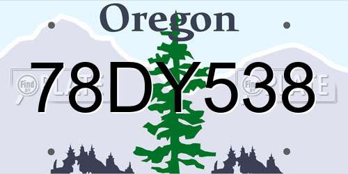 78DY538 Oregon License Plate