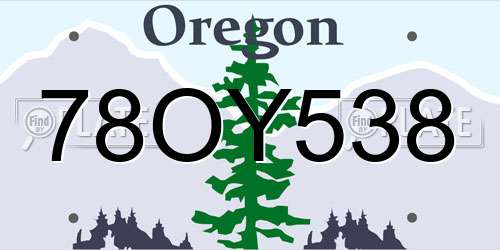 78OY538 Oregon License Plate