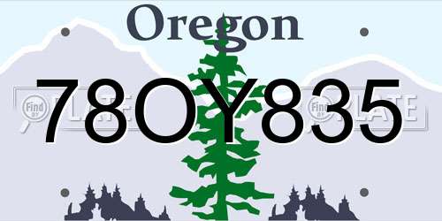 78OY835 Oregon License Plate