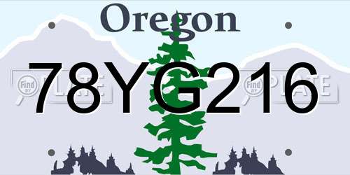 78YG216 Oregon License Plate