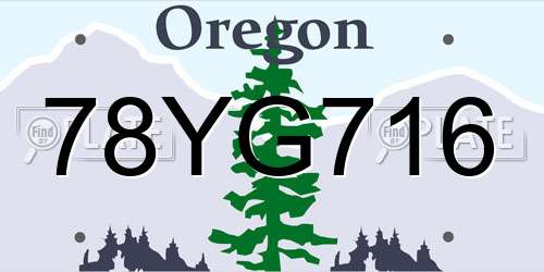 78YG716 Oregon License Plate