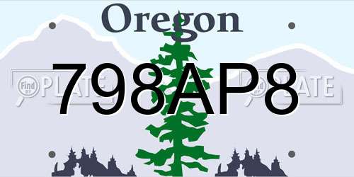798AP8 Oregon License Plate