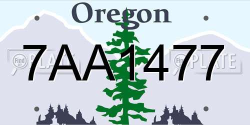 7AA1477 Oregon License Plate