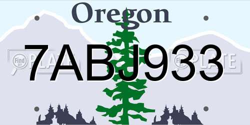 7ABJ933 Oregon License Plate