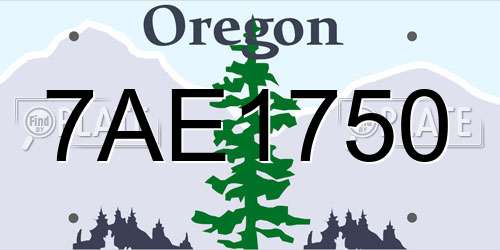 7AE1750 Oregon License Plate