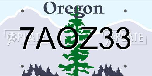 7AOZ33 Oregon License Plate