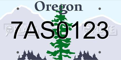 7AS0123 Oregon License Plate