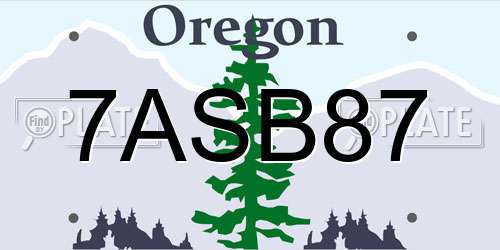7ASB87 Oregon License Plate
