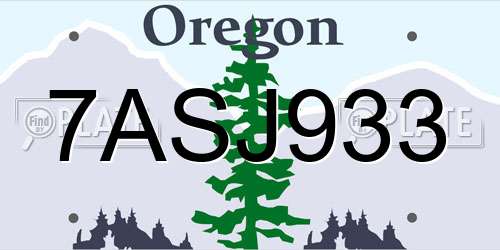 7ASJ933 Oregon License Plate