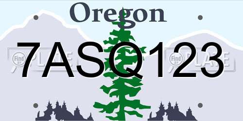 7ASQ123 Oregon License Plate