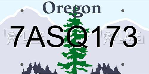 7ASQ173 Oregon License Plate