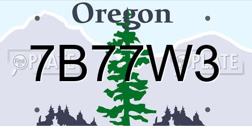 7B77W3 Oregon License Plate