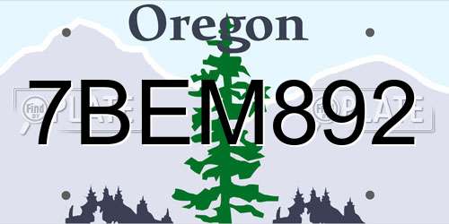 7BEM892 Oregon License Plate
