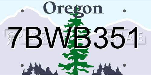 7BWB351 Oregon License Plate