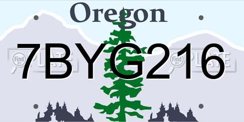 7BYG216 Oregon License Plate