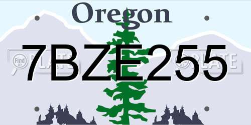 7BZE255 Oregon License Plate