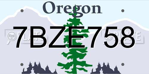 7BZE758 Oregon License Plate