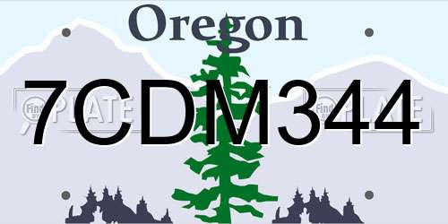 7CDM344 Oregon License Plate