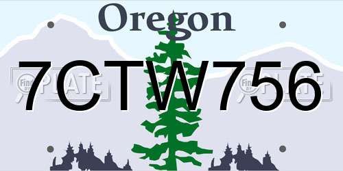 7CTW756 Oregon License Plate