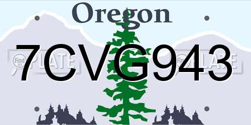 7CVG943 Oregon License Plate
