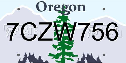 7CZW756 Oregon License Plate