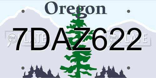 7DAZ622 Oregon License Plate