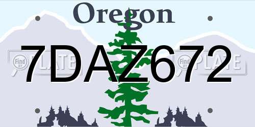 7DAZ672 Oregon License Plate