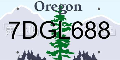 7DGL688 Oregon License Plate
