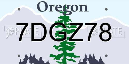 7DGZ78 Oregon License Plate