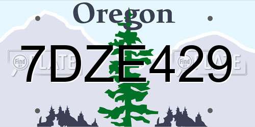 7DZE429 Oregon License Plate