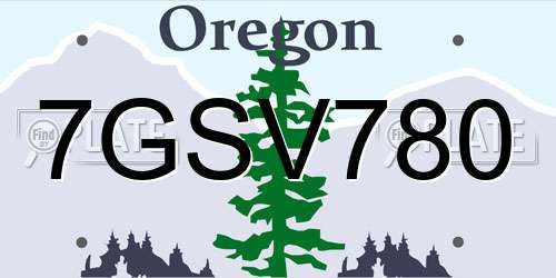7GSV780 Oregon License Plate