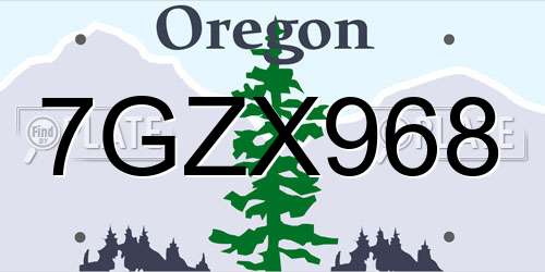 7GZX968 Oregon License Plate