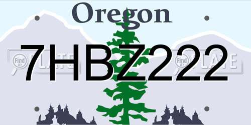7HBZ222 Oregon License Plate