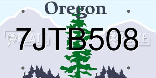 7JTB508 Oregon License Plate
