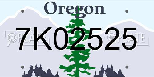7K02525 Oregon License Plate