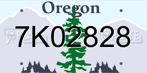 7K02828 Oregon License Plate