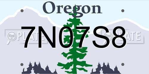 7N07S8 Oregon License Plate