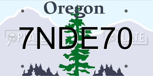 7NDE70 Oregon License Plate