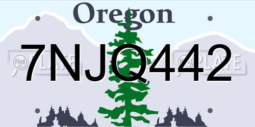 7NJQ442 Oregon License Plate