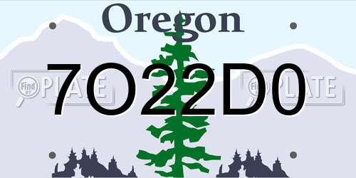 7O22D0 Oregon License Plate