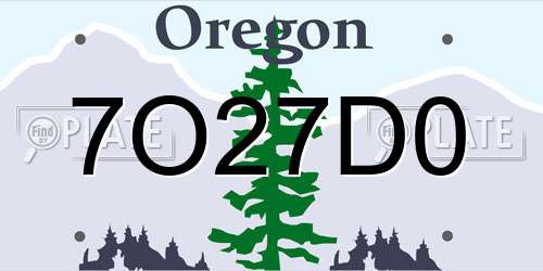 7O27D0 Oregon License Plate
