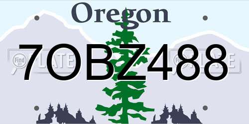 7OBZ488 Oregon License Plate